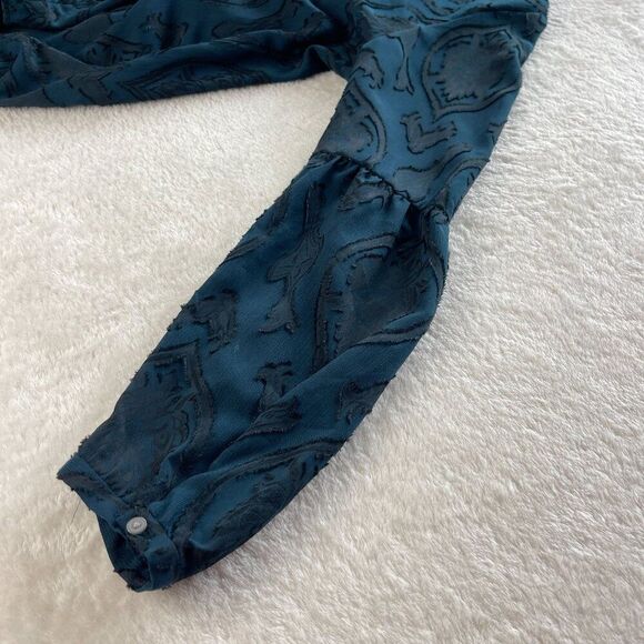 Ann Taylor Loft Floral Velvet Burnout Blouse Womens MP Blue Boho Dark Academia - Picture 8 of 13